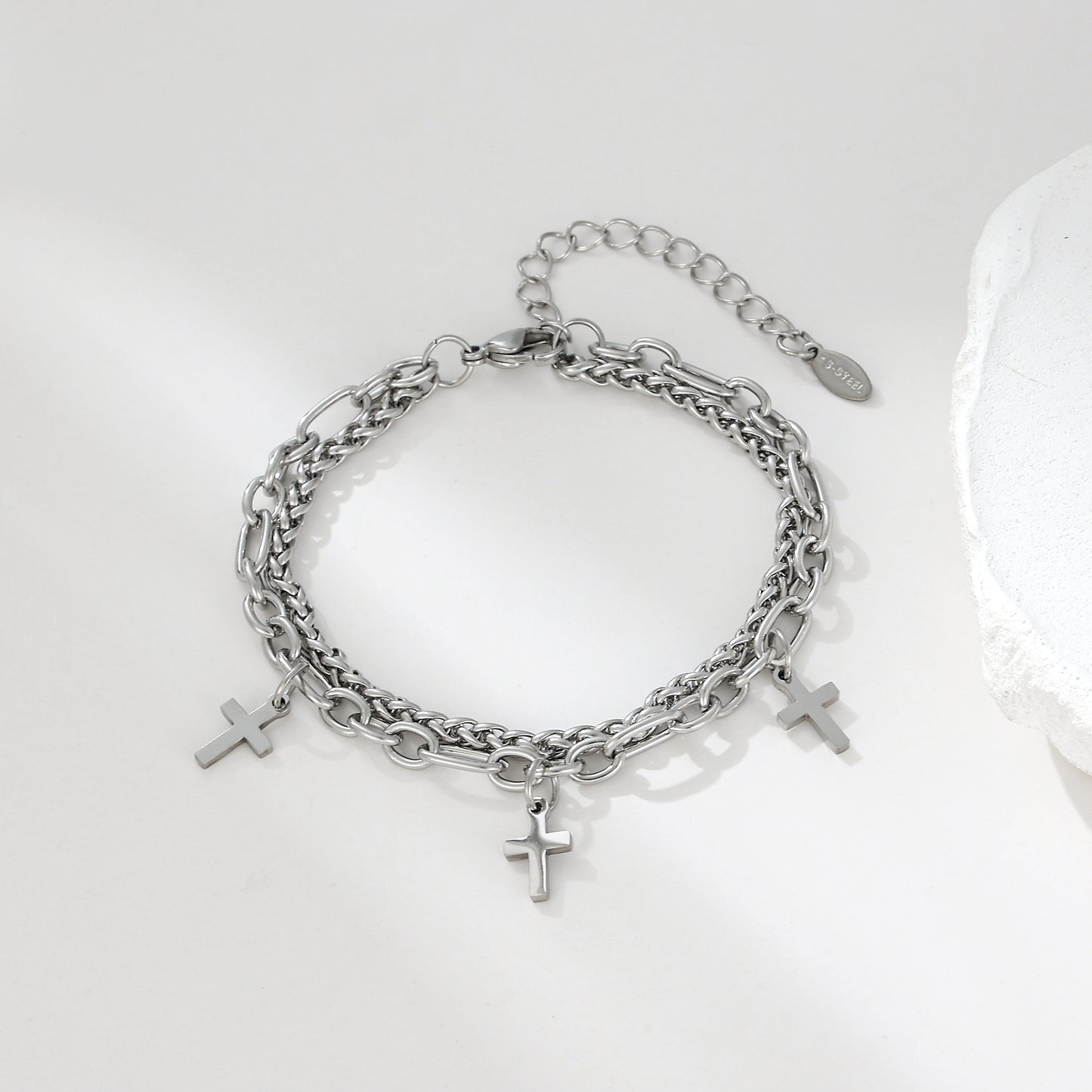 MY2126 Stainless Steel Adjustable AB Chain Bracelet with Cross Charms