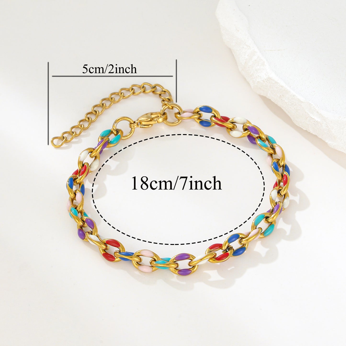 MY2127 Stainless Steel Adjustable Colored O-Link Chain Bracelet Plated with Real Gold