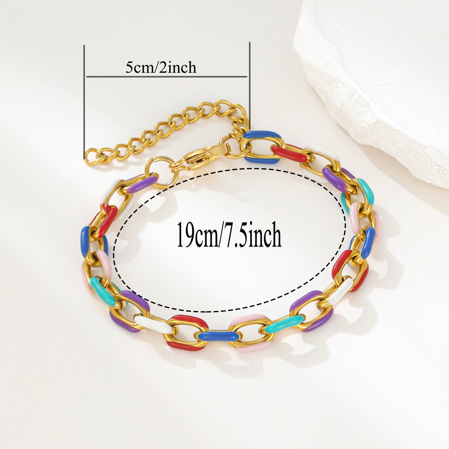 MY2128 Stainless Steel Adjustable Colored Cross-Link Chain Bracelet Plated with Real Gold