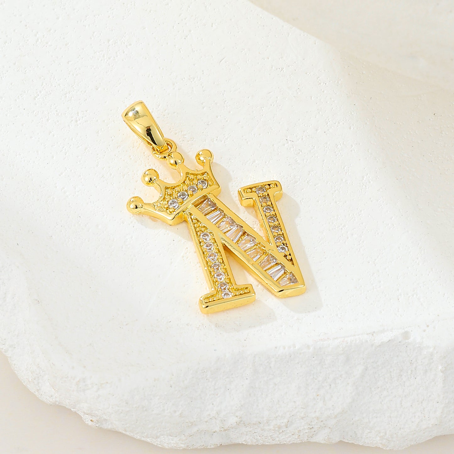 MY2043 Gold-Plated Copper Alphabets Pendants with Crown Design