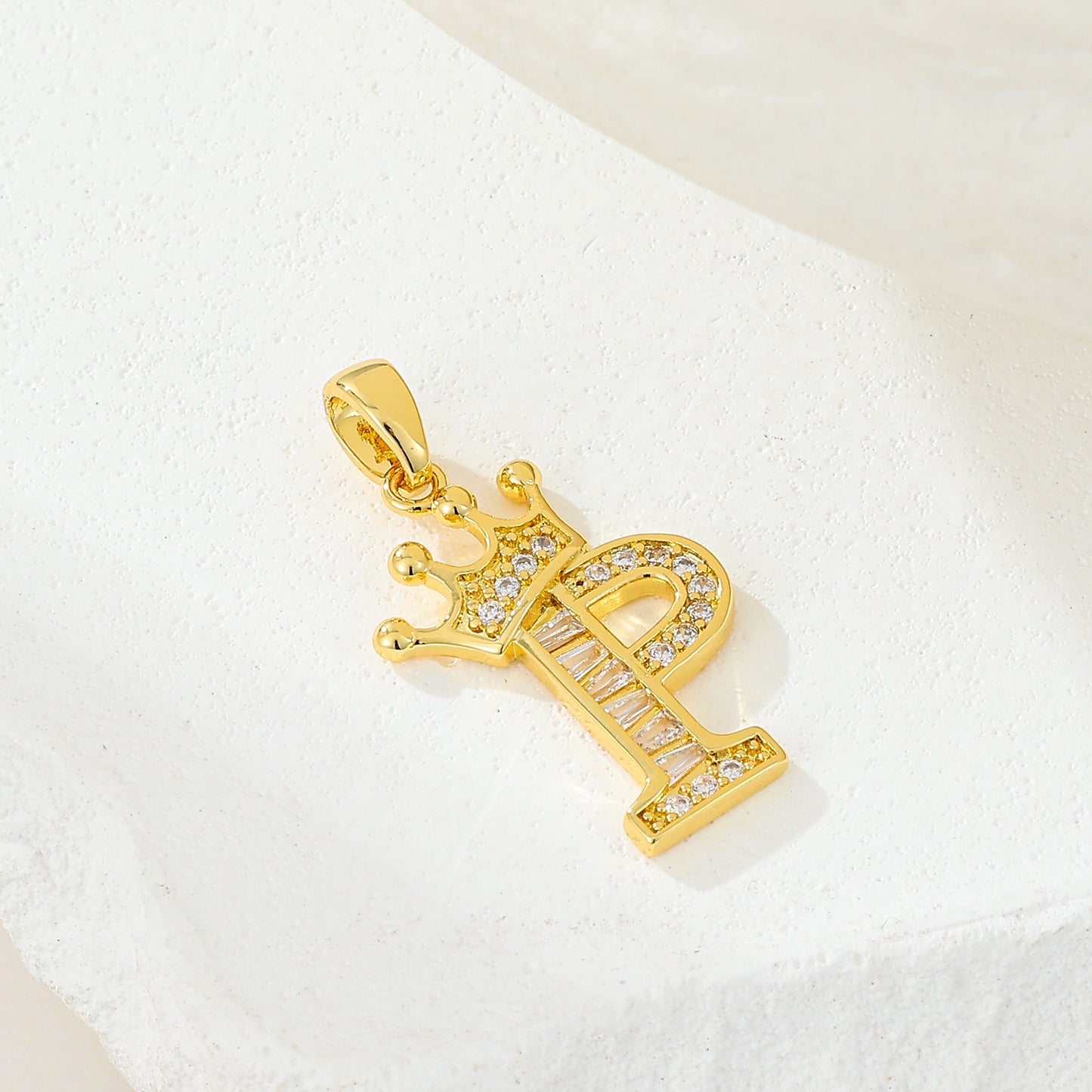 MY2043 Gold-Plated Copper Alphabets Pendants with Crown Design