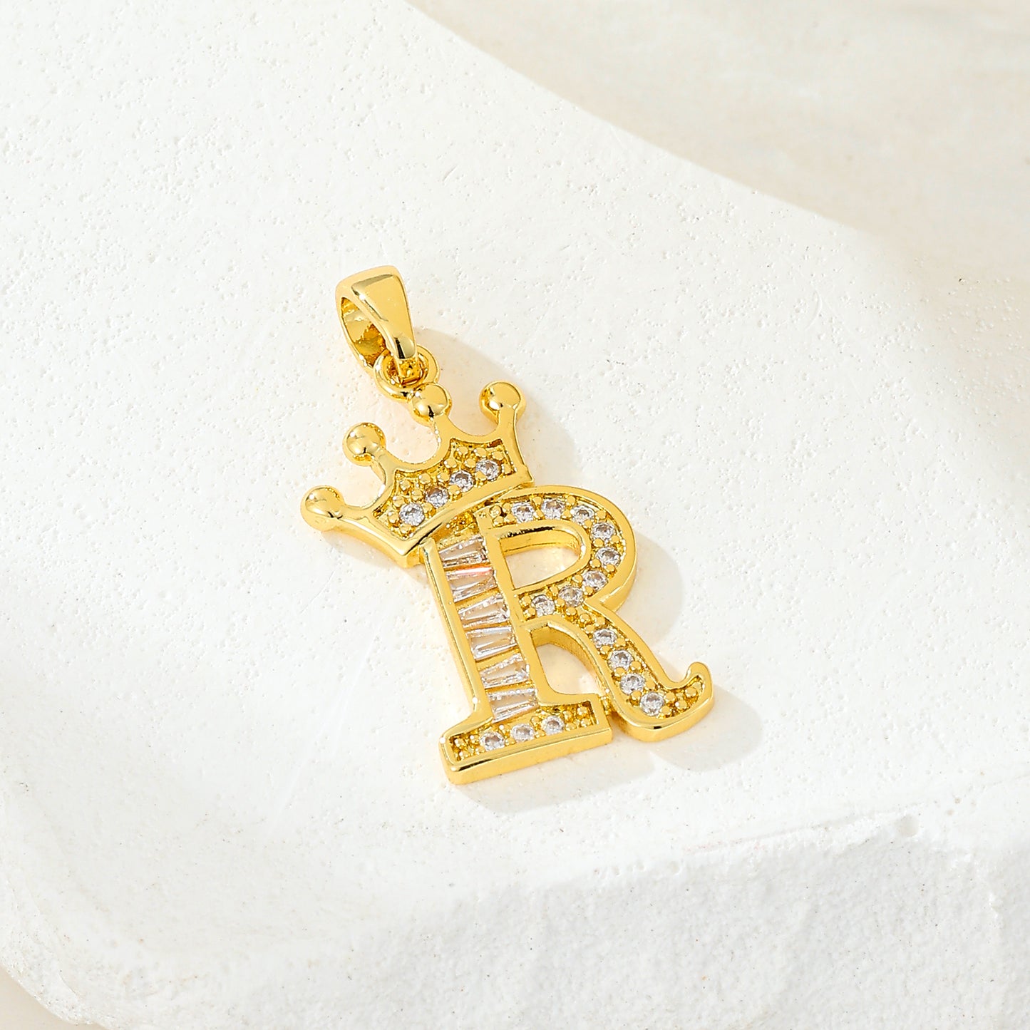 MY2043 Gold-Plated Copper Alphabets Pendants with Crown Design