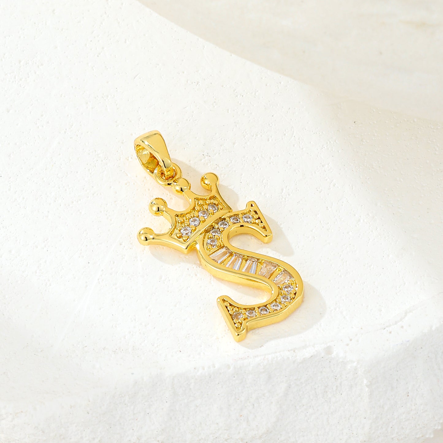 MY2043 Gold-Plated Copper Alphabets Pendants with Crown Design
