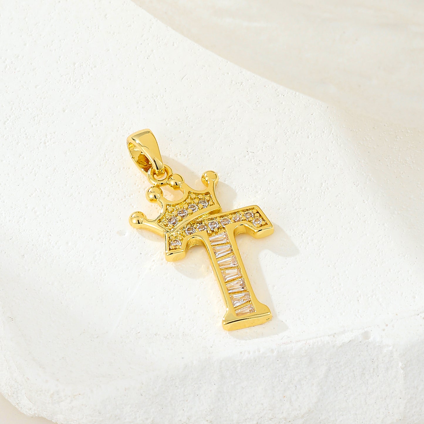 MY2043 Gold-Plated Copper Alphabets Pendants with Crown Design