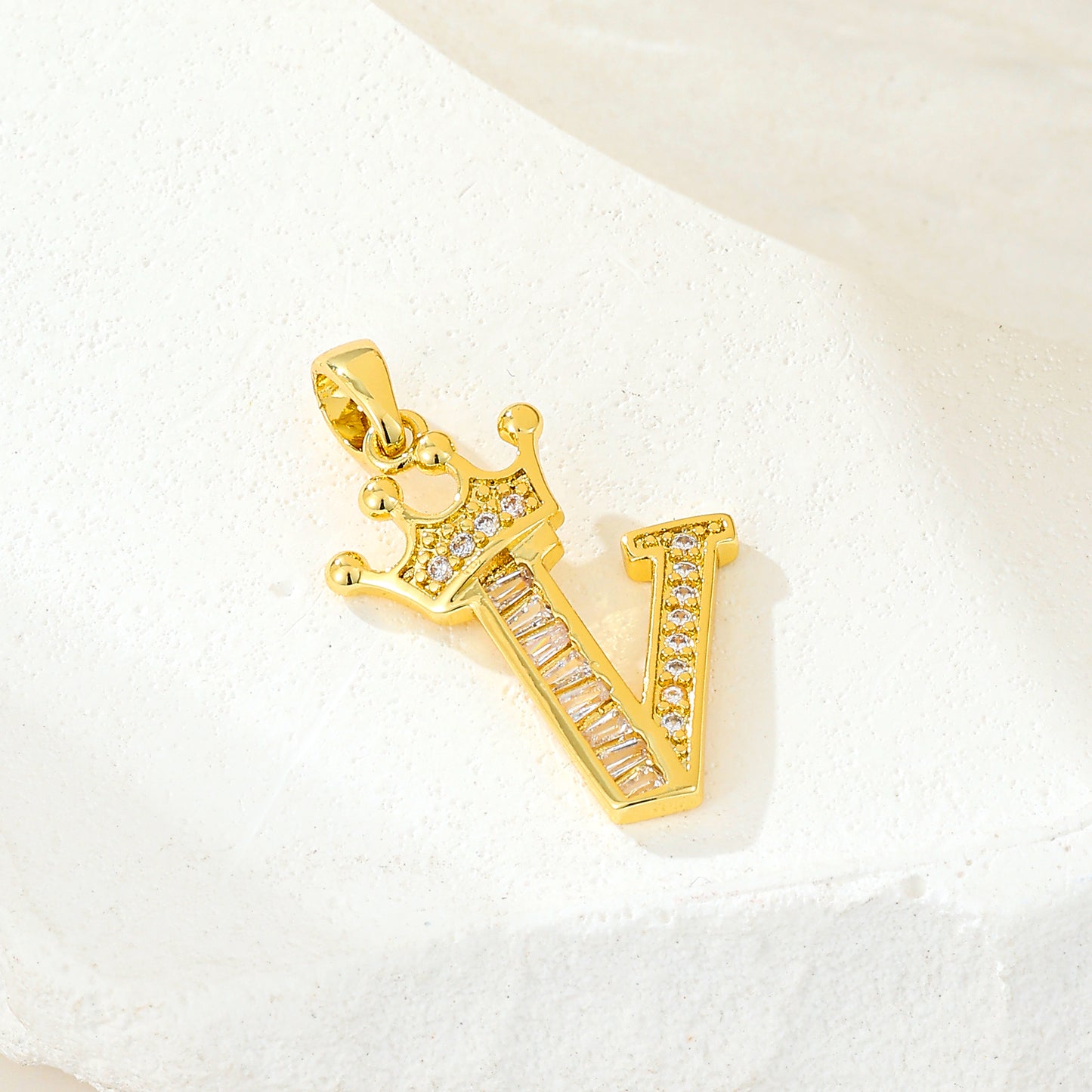 MY2043 Gold-Plated Copper Alphabets Pendants with Crown Design