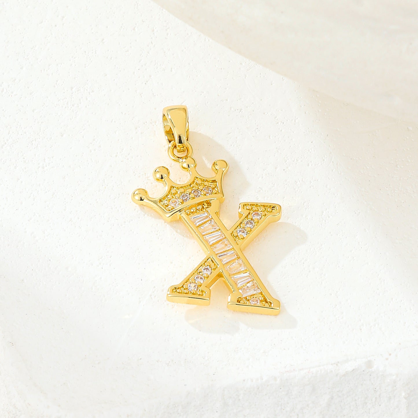 MY2043 Gold-Plated Copper Alphabets Pendants with Crown Design