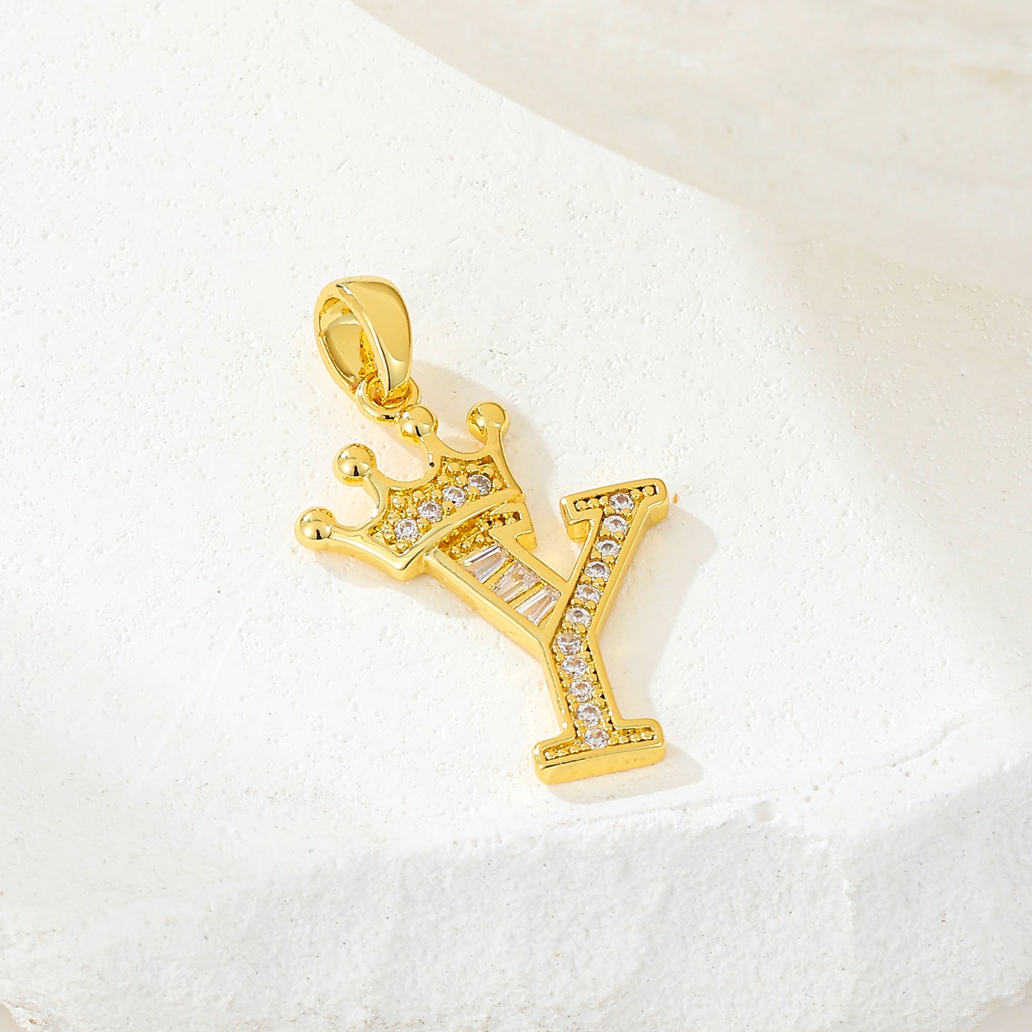 MY2043 Gold-Plated Copper Alphabets Pendants with Crown Design