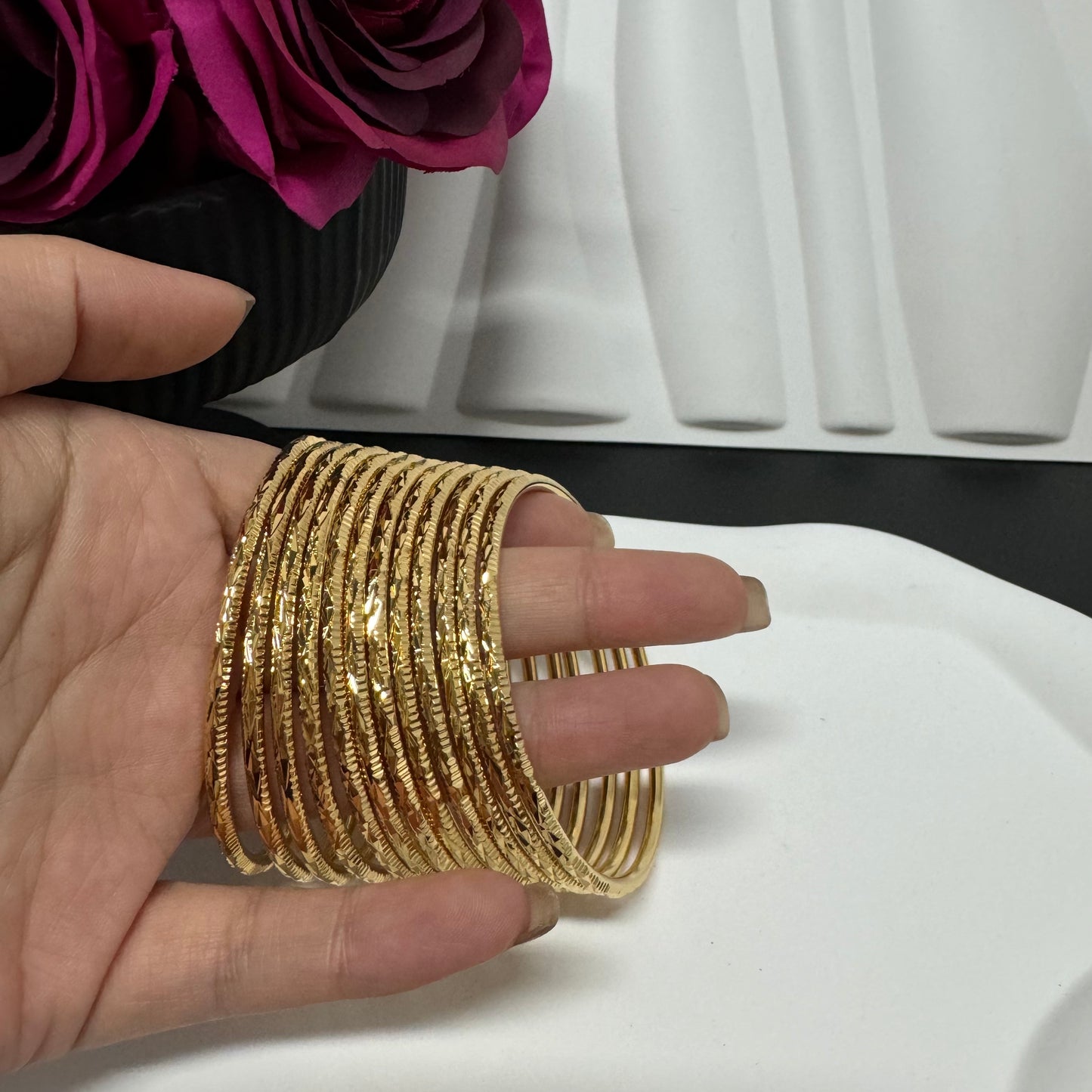 Ethlyn Small fixed size 24KGP Copper Bangles Sets wholesale