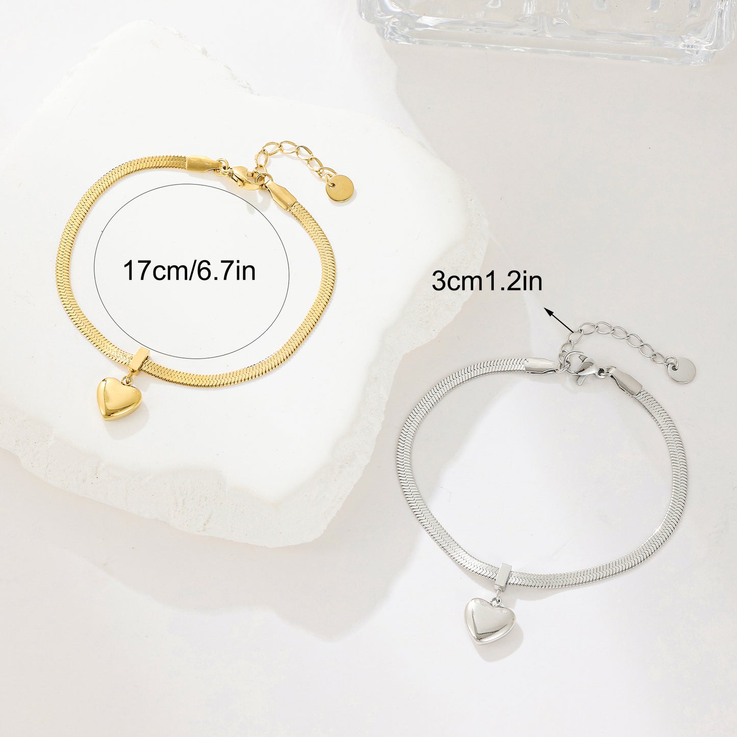MY1596 Stainless Steel Snake Chain Bracelet with Heart Charm