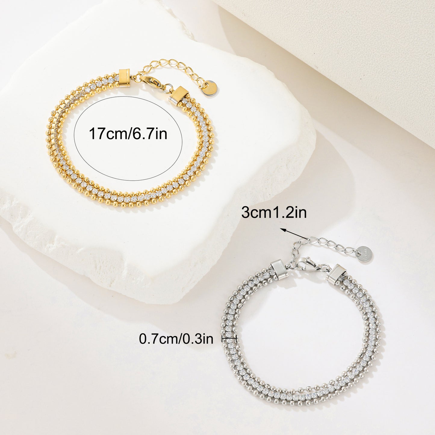 MY1597 Stainless Steel Bead Bracelet Plated Adored with White Zircon