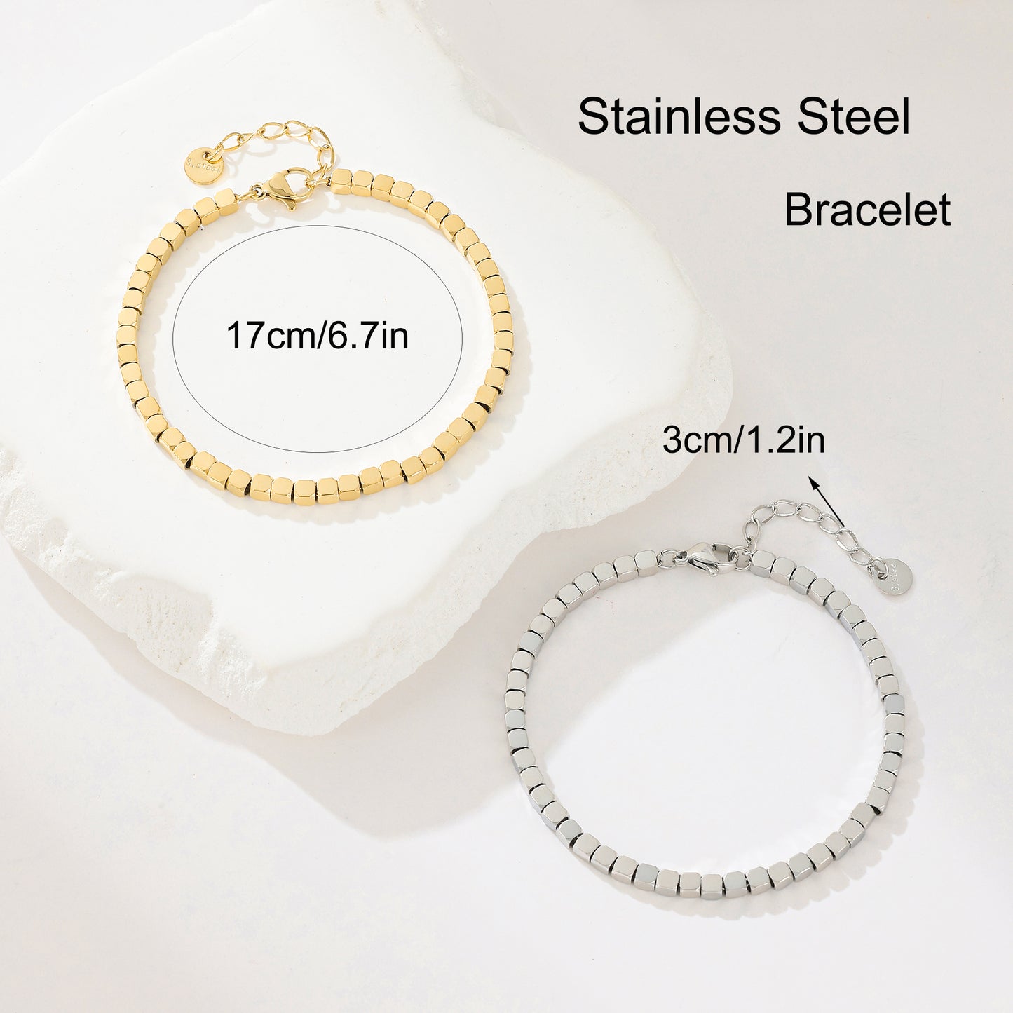 MY1579 Stainless Steel Cube-Shaped Bracelet Plated with Real Gold