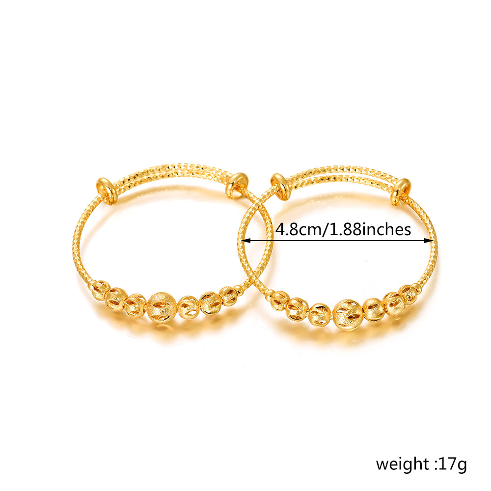 2Pcs/Lot Girls Jewelry Gold Plated Adjustable Beads Bracelet Bangle Birthday Present for Kid Baby Toddlers