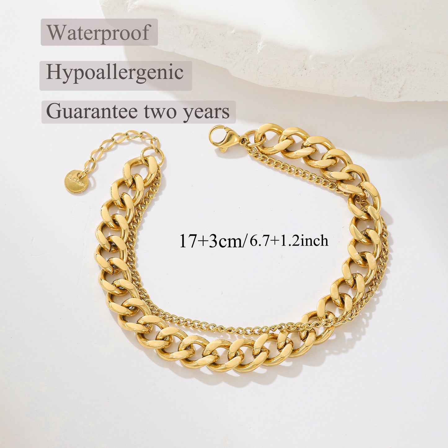 MY1581 Stainless Steel Cuban Bracelet Plated with Real Gold