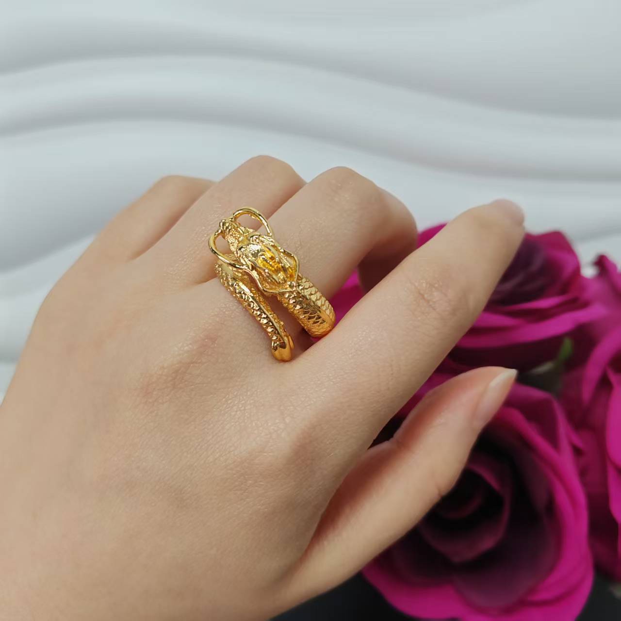 3pcs/lot 24k gold plated copper women big ring adjustable size ring