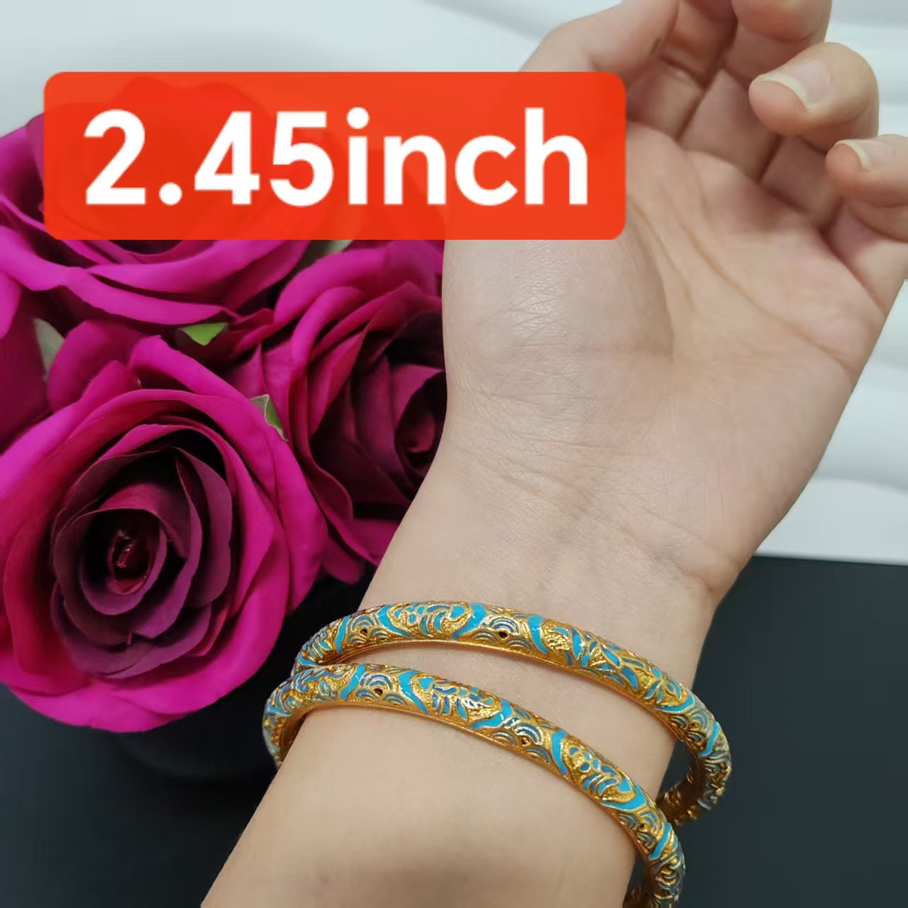 2pcs/bag 24KGP copper bangles 2.4inch Fixed size bangles