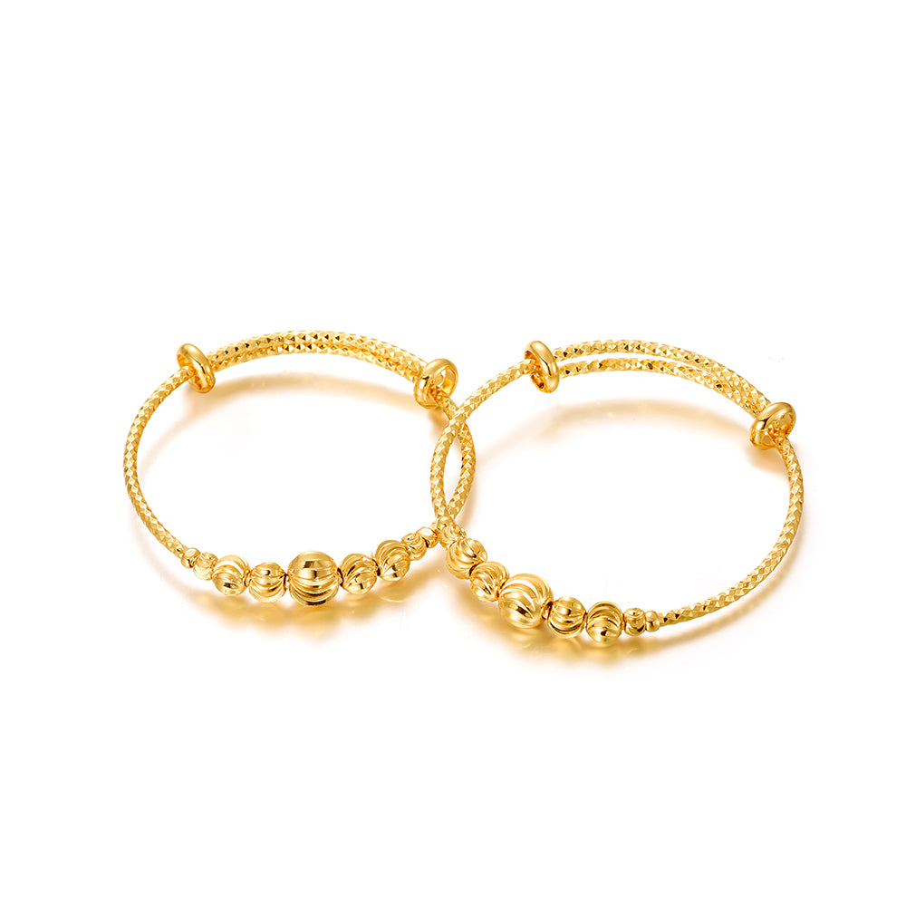2Pcs/Lot Girls Jewelry Gold Plated Adjustable Beads Bracelet Bangle Birthday Present for Kid Baby Toddlers