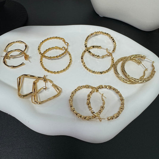 3pairs/pack 18KGP middle size hoop earrings gifts for her