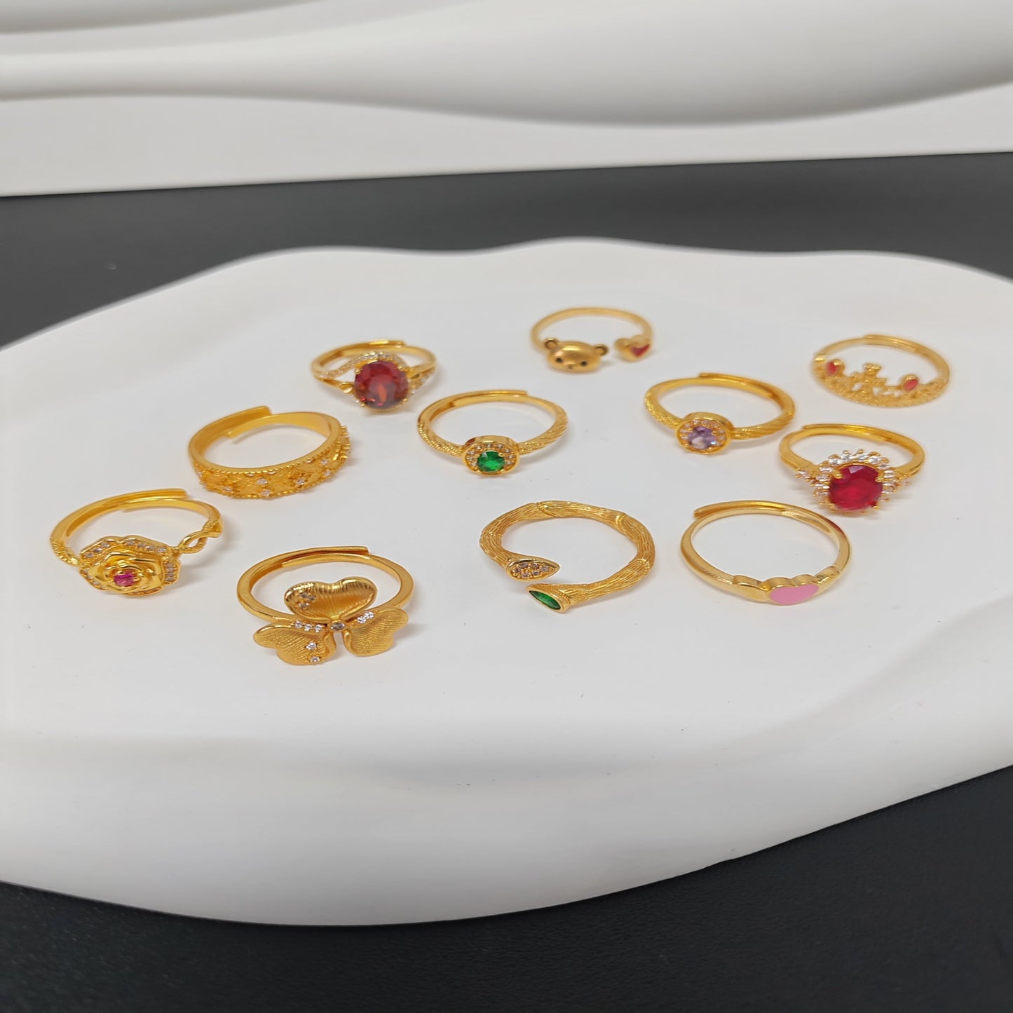 3pcs/bag 24k golden copper ring adjustable size