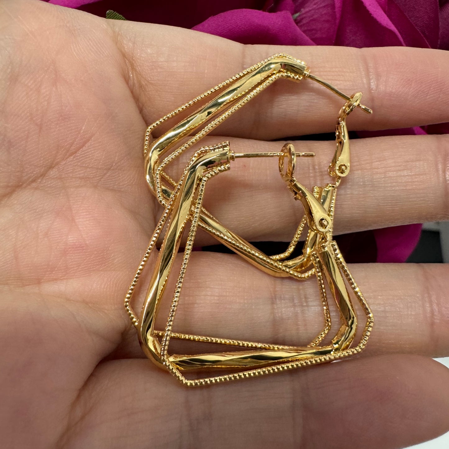 3pairs/pack 18KGP middle size hoop earrings gifts for her