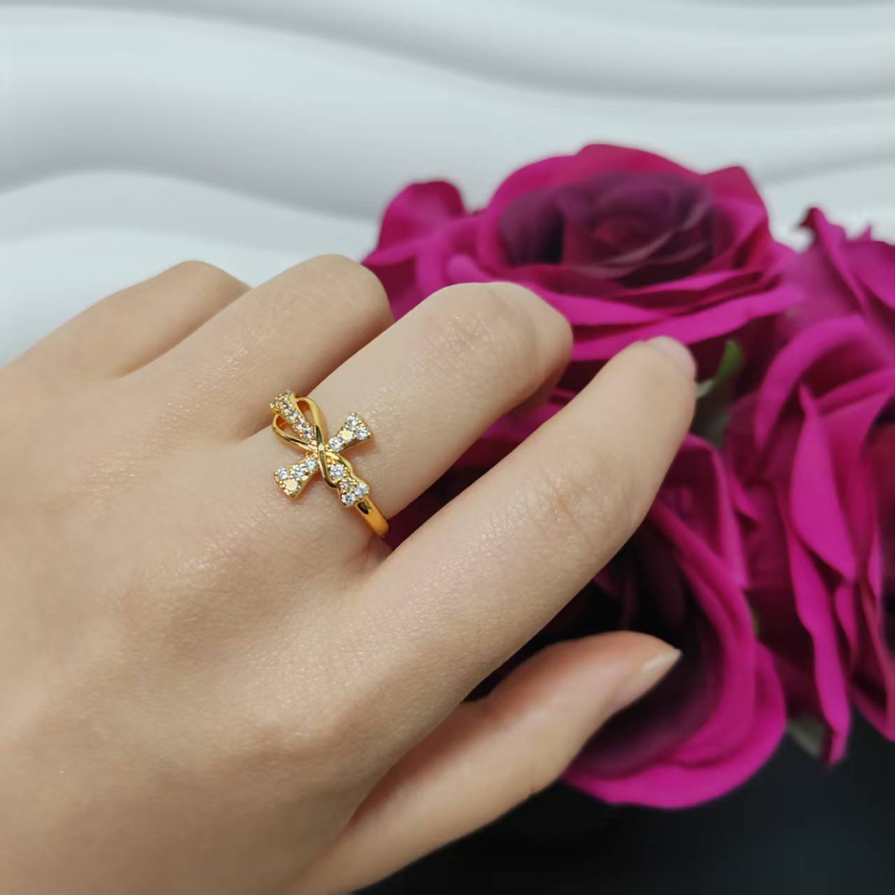 3PCS/bag 24k gold plated copper ring adjustable size