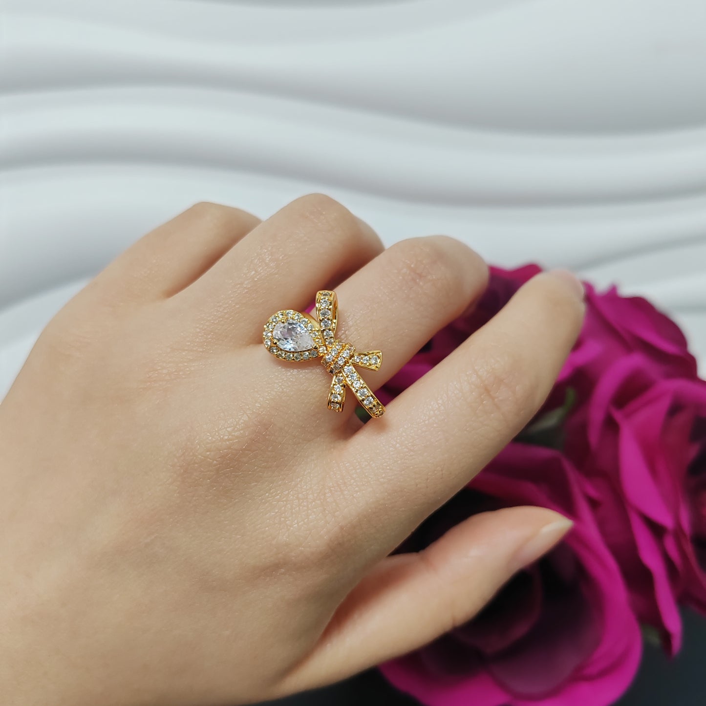 3pcs/ lot 24K golden copper ring zircon ring adjustable size