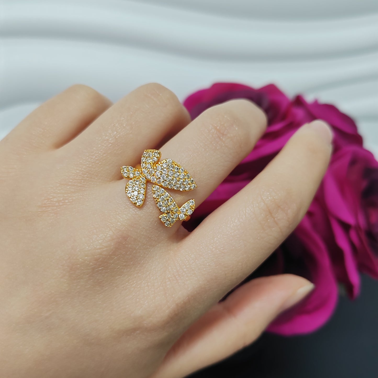 3pcs/ lot 24K golden copper ring zircon ring adjustable size