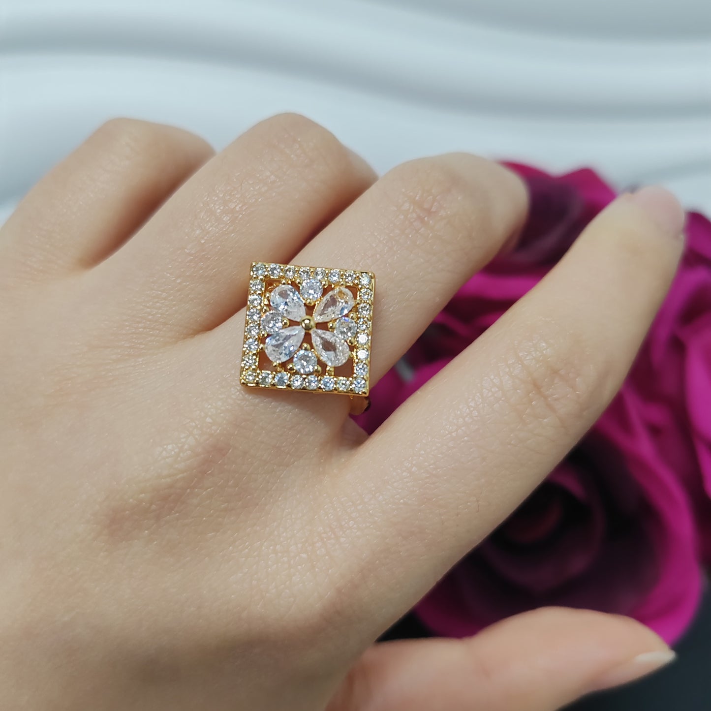 3pcs/ lot 24K golden copper ring zircon ring adjustable size