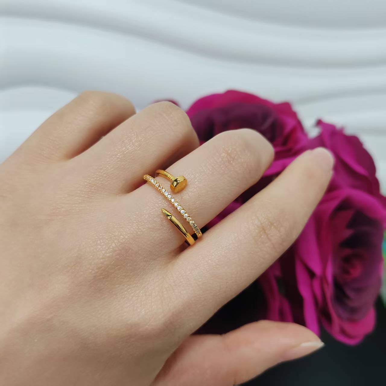 3PCS/bag 24k gold plated copper ring adjustable size