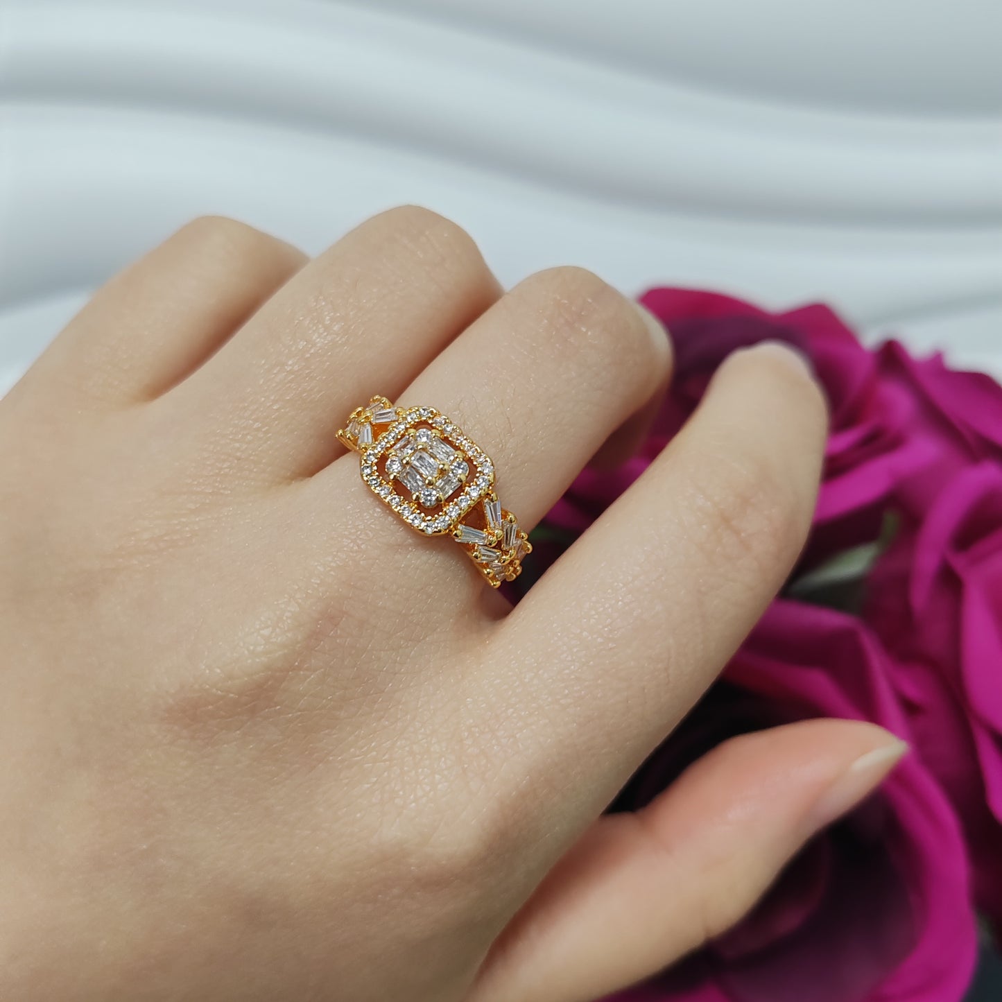 3pcs/ lot 24K golden copper ring zircon ring adjustable size