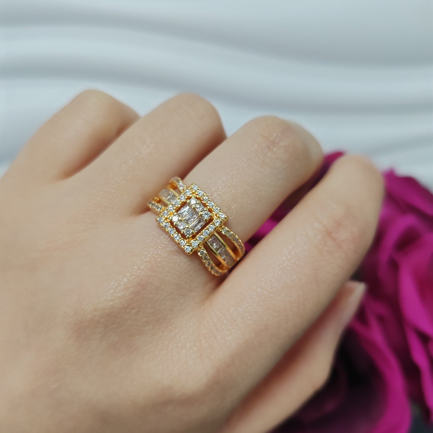 3pcs/ lot 24K golden copper ring zircon ring adjustable size