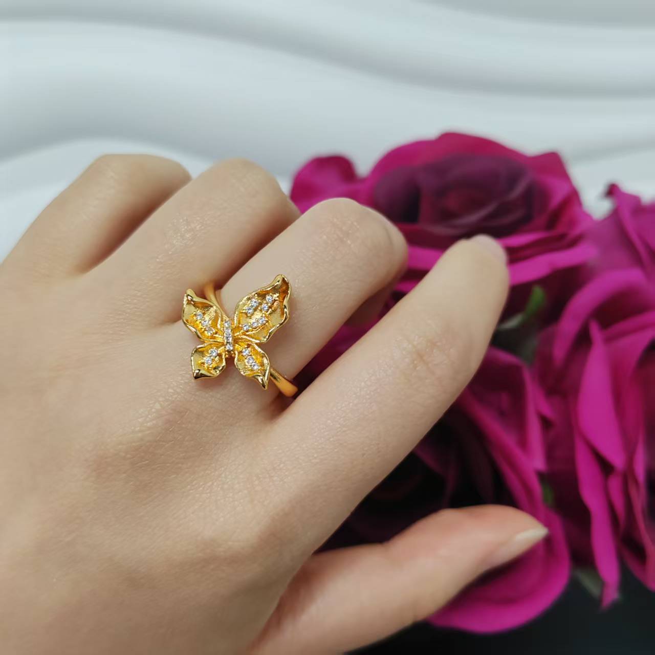 3PCS/bag 24k gold plated copper ring adjustable size