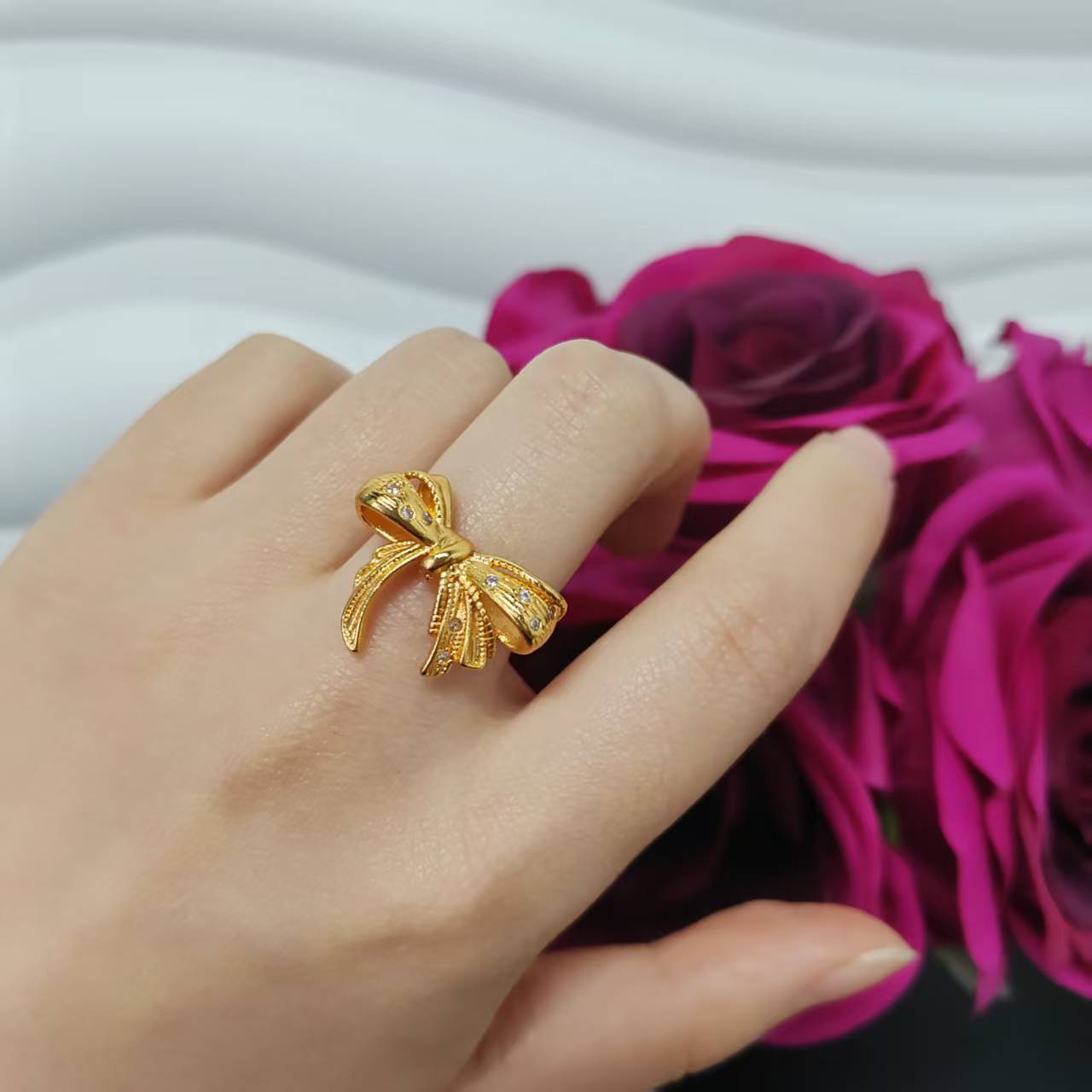 3PCS/bag 24k gold plated copper ring adjustable size