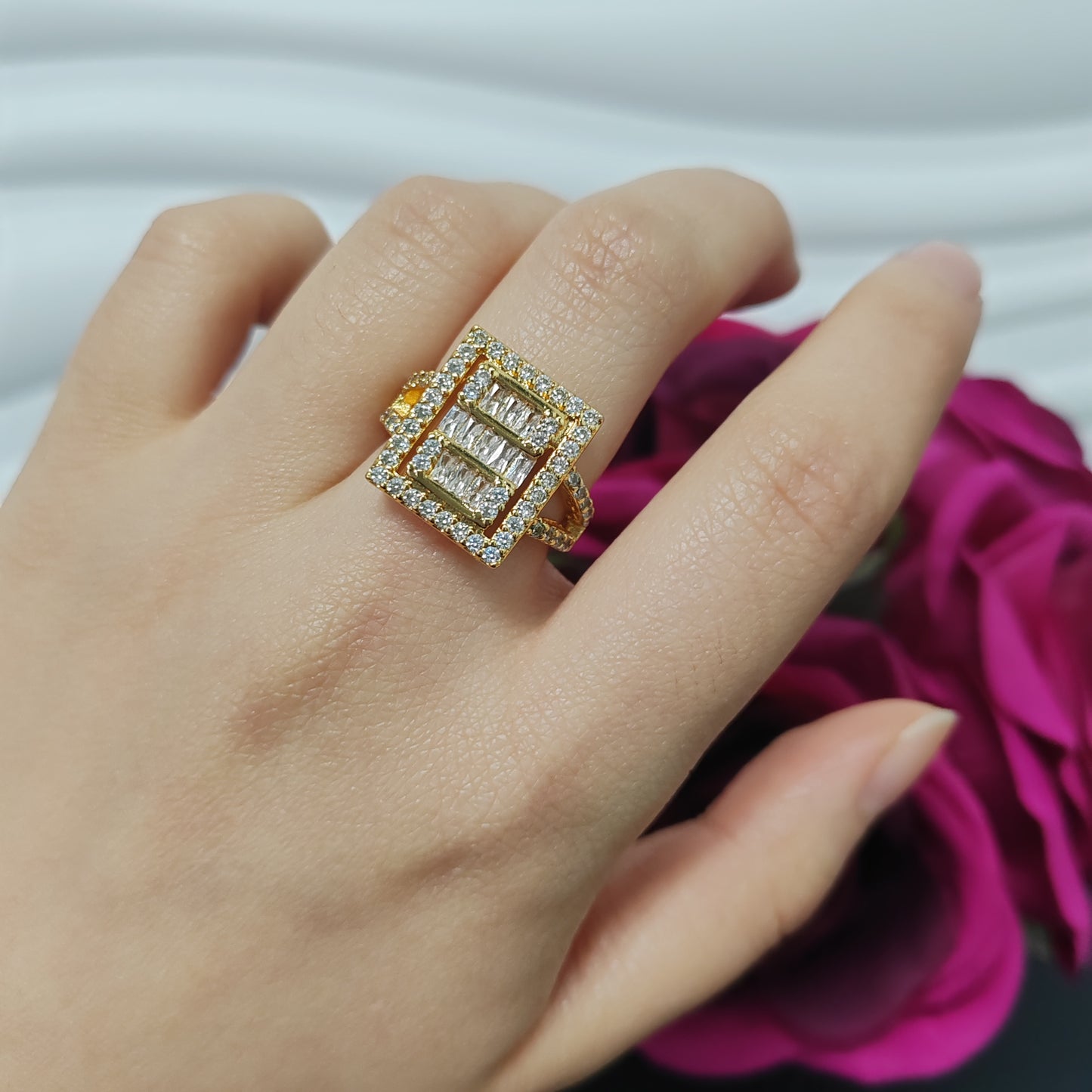 3pcs/ lot 24K golden copper ring zircon ring adjustable size