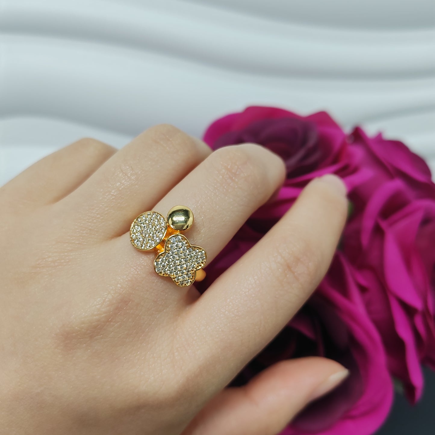 3pcs/ lot 24K golden copper ring zircon ring adjustable size