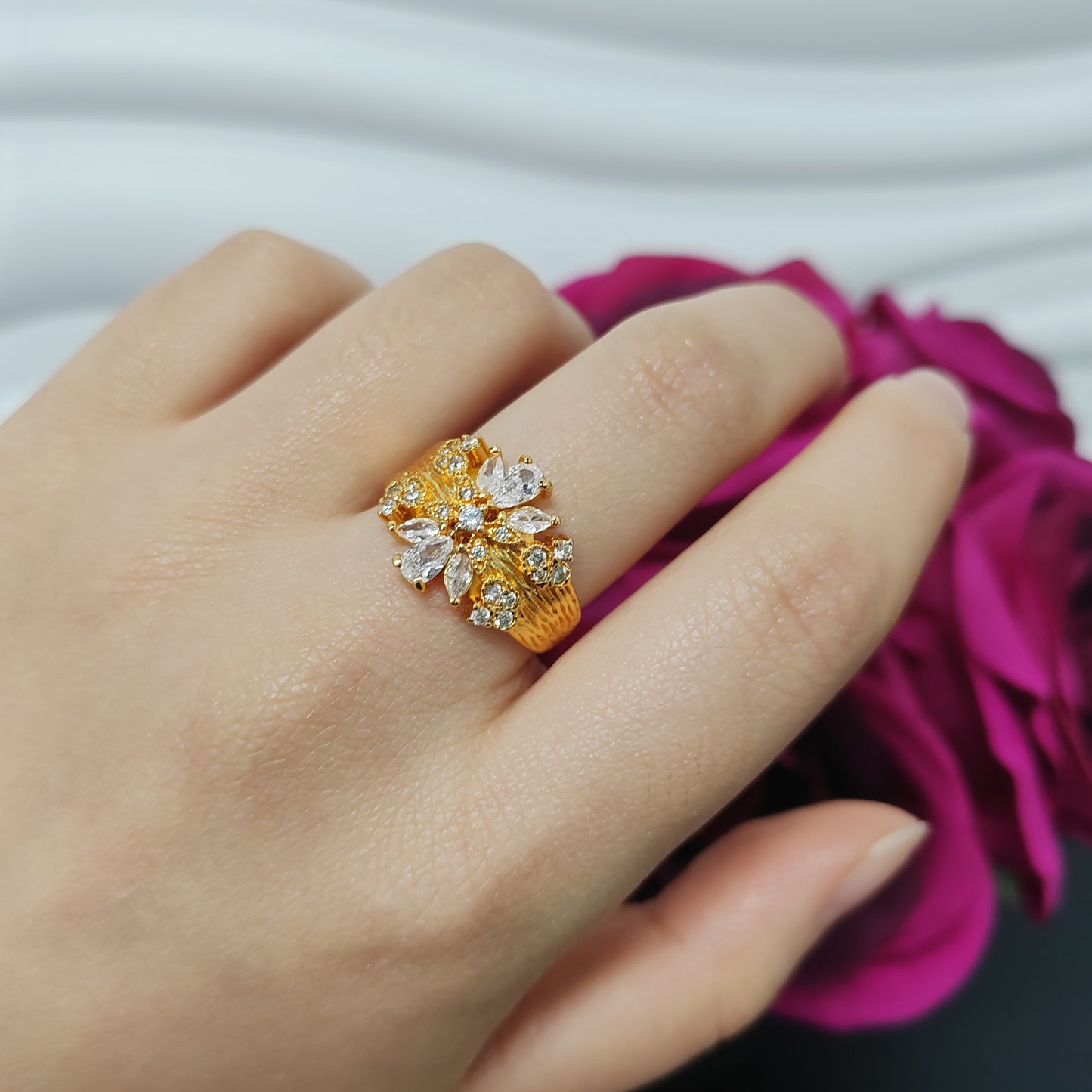 3pcs/ lot 24K golden copper ring zircon ring adjustable size