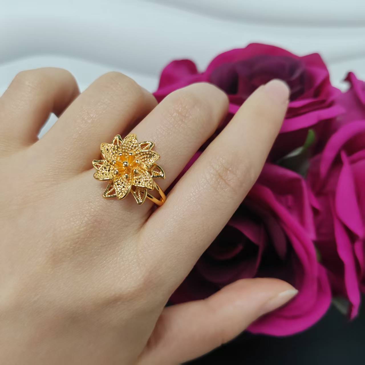 3PCS/bag 24k gold plated copper ring adjustable size