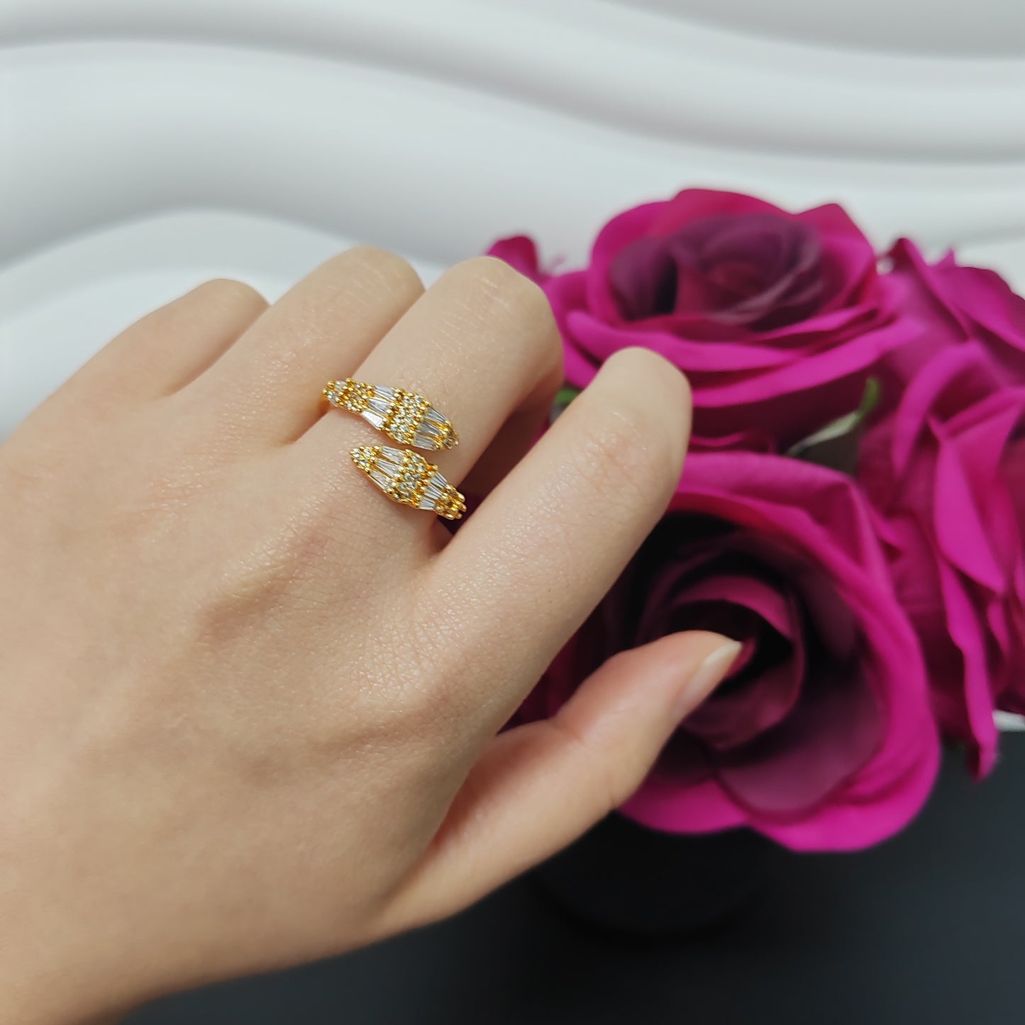 3pcs/ lot 24K golden copper ring zircon ring adjustable size