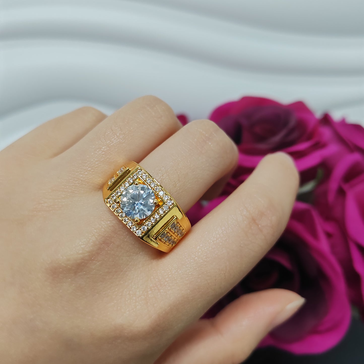 3pcs/ lot 24K golden copper ring zircon ring adjustable size