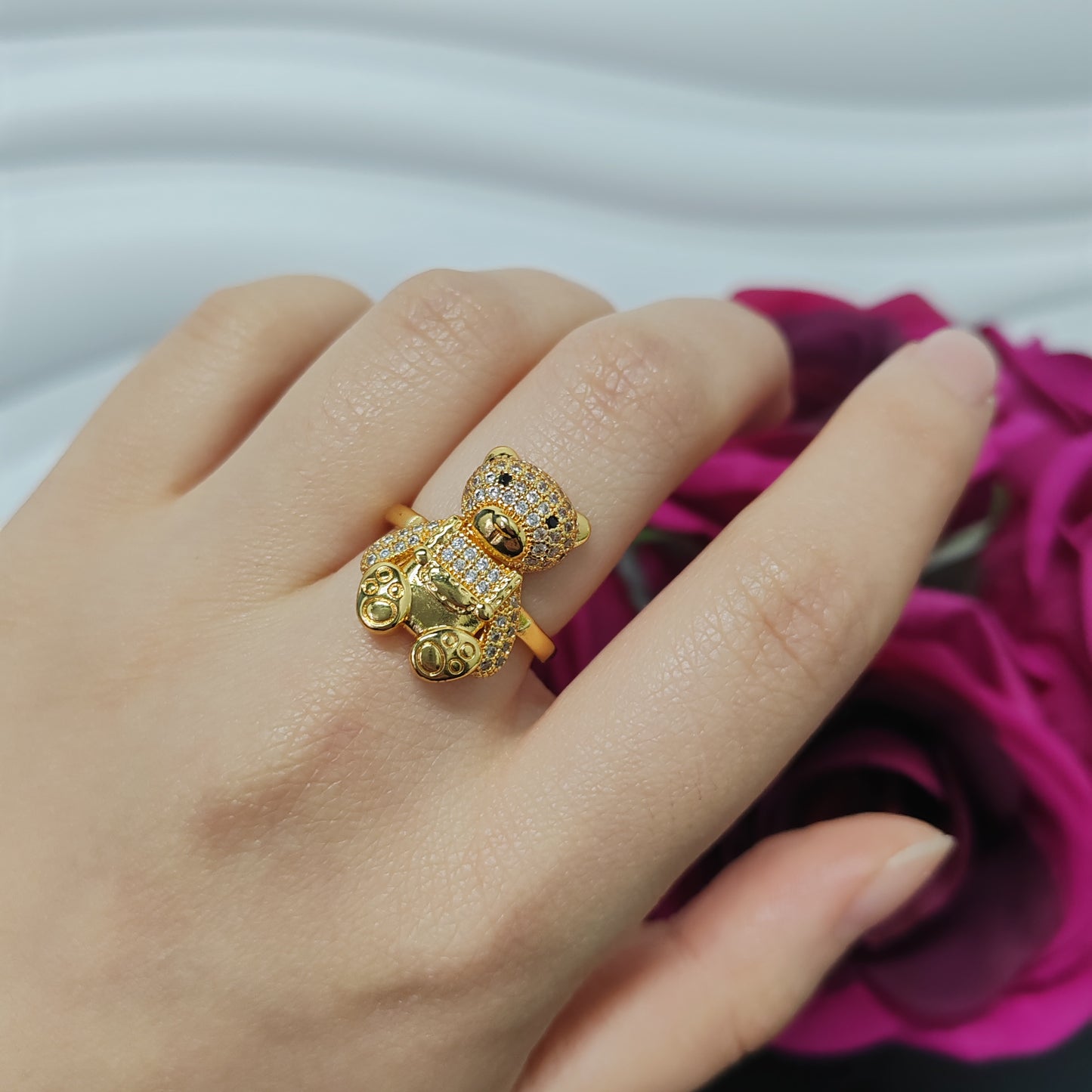 3pcs/ lot 24K golden copper ring zircon ring adjustable size