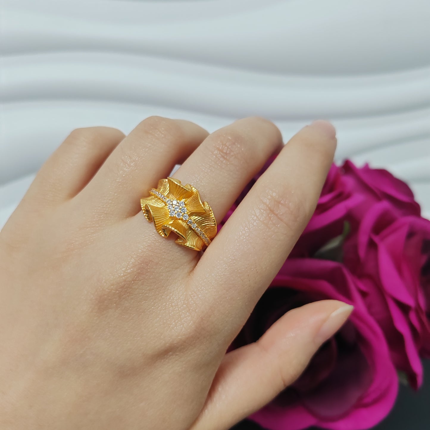 3pcs/ lot 24K golden copper ring zircon ring adjustable size