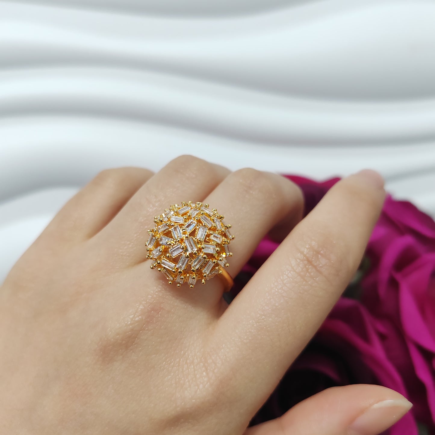 3pcs/ lot 24K golden copper ring zircon ring adjustable size