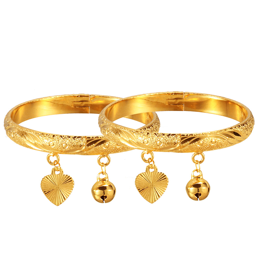 2pcs /lot Gold Plated Baby Bangles for infant Girls Boys Birthday Present Baptism Toddlers Party Gifts