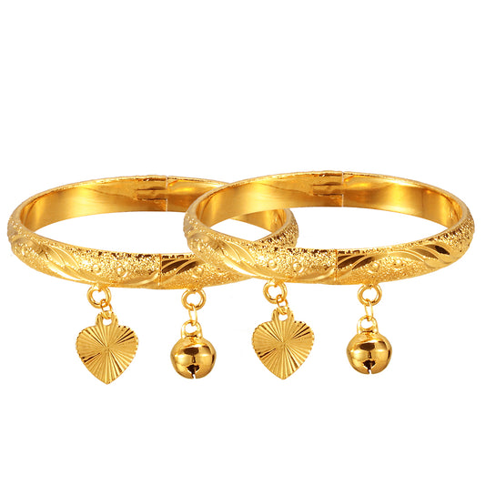 2pcs /lot Gold Plated Baby Bangles for infant Girls Boys Birthday Present Baptism Toddlers Party Gifts