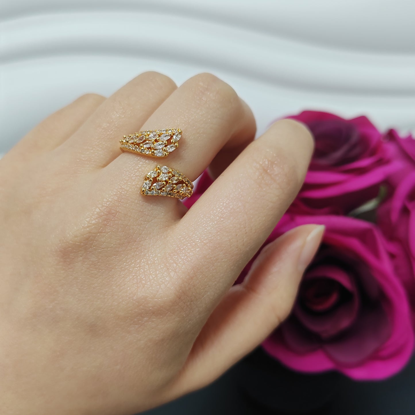 3pcs/ lot 24K golden copper ring zircon ring adjustable size