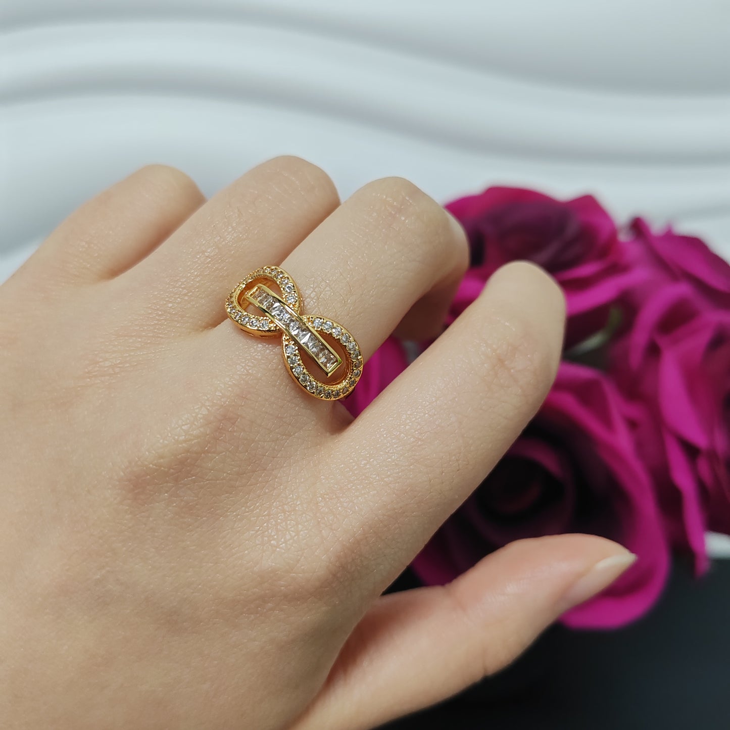 3pcs/ lot 24K golden copper ring zircon ring adjustable size