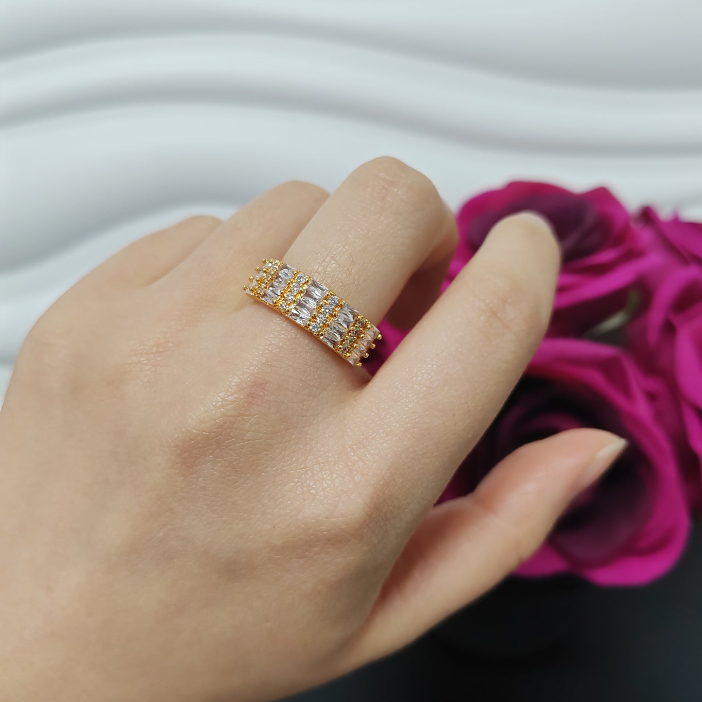 3pcs/ lot 24K golden copper ring zircon ring adjustable size