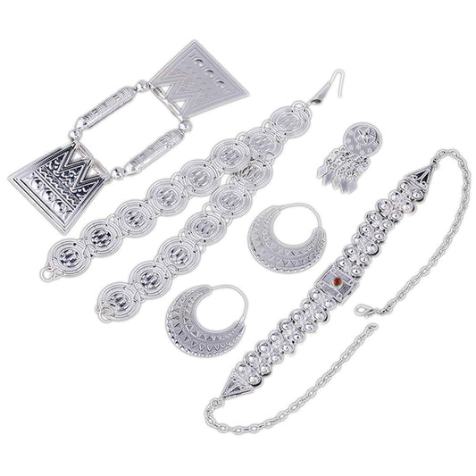 Sliver Color Red Stone Eritrean Traditional Wedding Jewelry Sets Bridal Gifts for Women