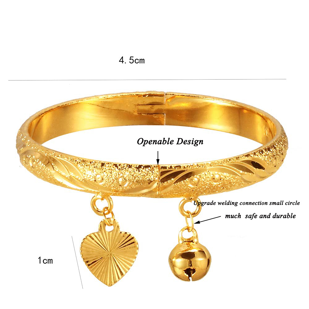 2pcs /lot Gold Plated Baby Bangles for infant Girls Boys Birthday Present Baptism Toddlers Party Gifts
