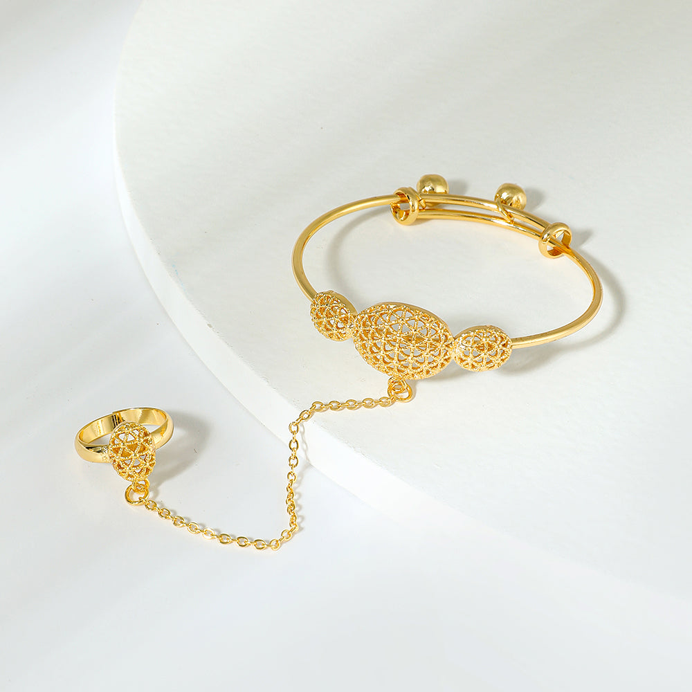 Girls Jewelry 18K Gold Plated Kids Bangle with ring Birthday Party Gifts for little girls