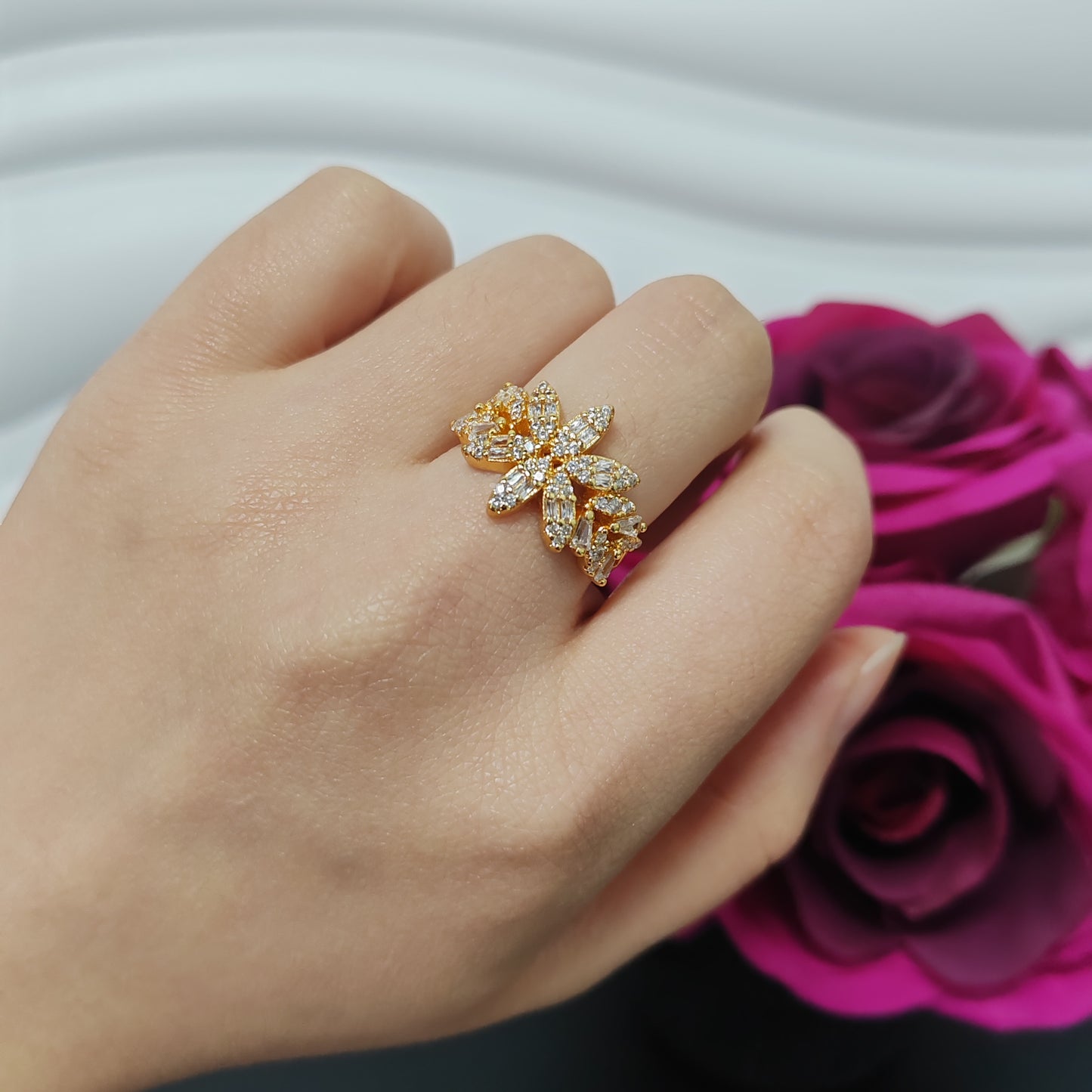 3pcs/ lot 24K golden copper ring zircon ring adjustable size